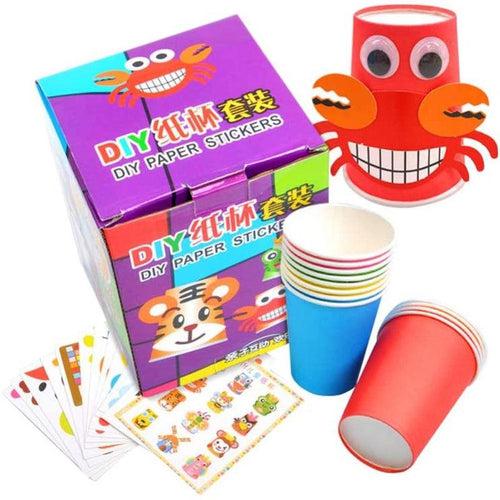 Craft Paper Cups Kit | 12 pcs Paper Cup and 12 pcs Stickers Sheets | Art / Craft Set for Kids Age 3+