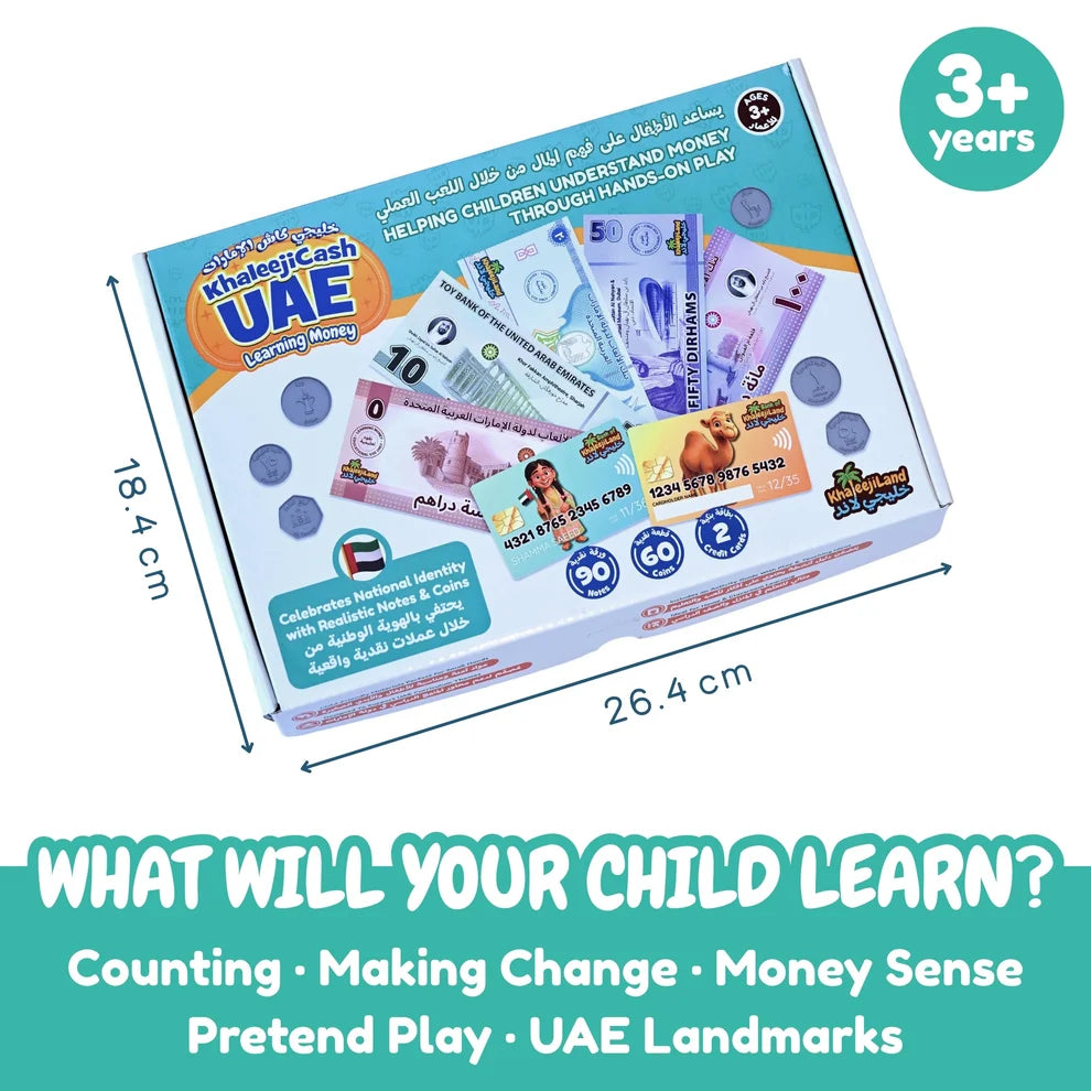 KhaleejiCash UAE Learning Money Notes & Coins | Play money Math set for kids Age 3+