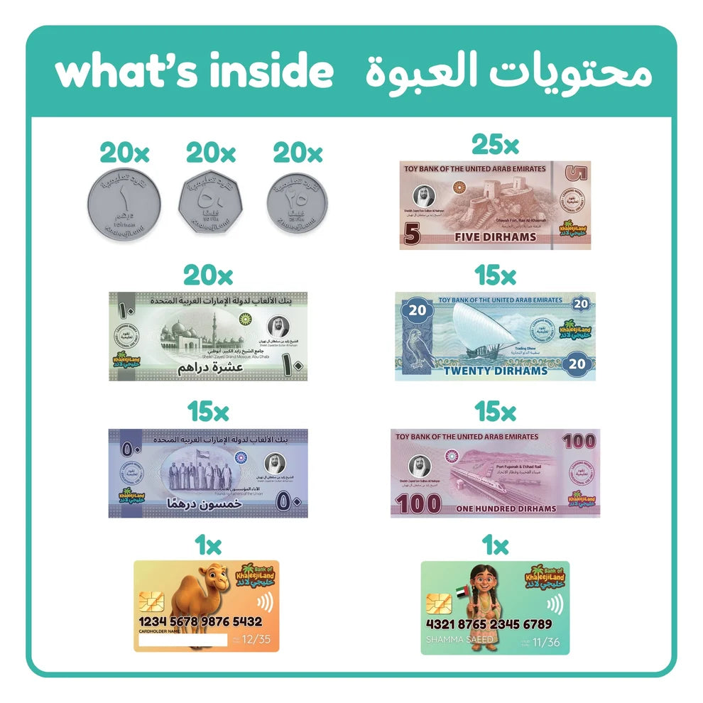 KhaleejiCash UAE Learning Money Notes & Coins | Play money Math set for kids Age 3+