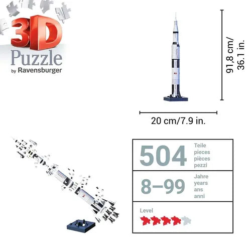 Ravensburger Apollo Saturn V Rocket - 3D Puzzel | 440 pcs Construction Set by Ravensburger Germany for Kids and Adults