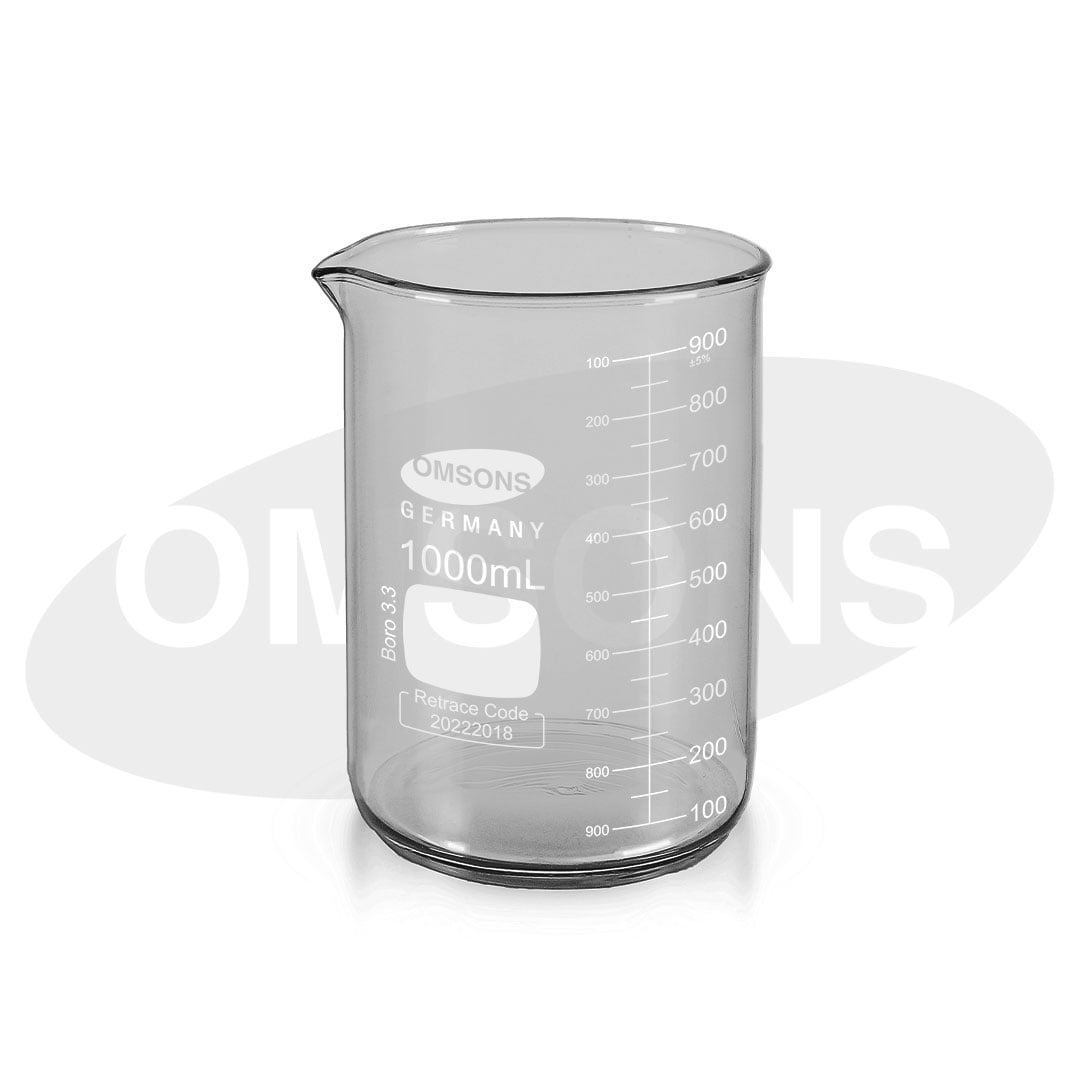 Omsons Beaker Low Form with Spout - Multi Capacity options | Science Lab Glassware Educational Kit