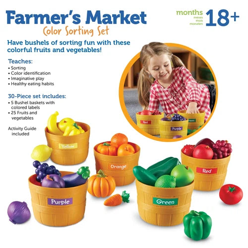 Learning Resources Farmer's Market Food Color Sorting Set | 30 pcs Math Educational Kit for kids Age 1.5+