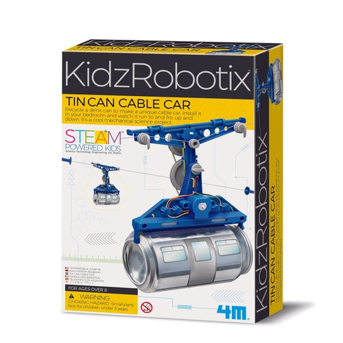 4M Kidz Robotix - سيارة تلفريك من علب الصفيح | هندسة ميكانيكية يدوية | مجموعة STEM للأطفال من سن 8 سنوات فما فوق