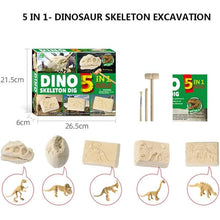 تحميل الصورة في عارض المعرض ، أدوات حفر الديناصورات 5 في 1 للحفر والتنقيب عن هيكل عظمي للديناصورات وحفريات | مجموعة العلوم للأطفال من سن 6 سنوات فما فوق
