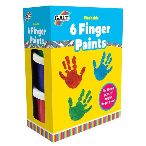 6 Finger Paints - Washable | Six 100ml pots of bright finger paint | Art & Craft set by Galt UK | Ages 2+