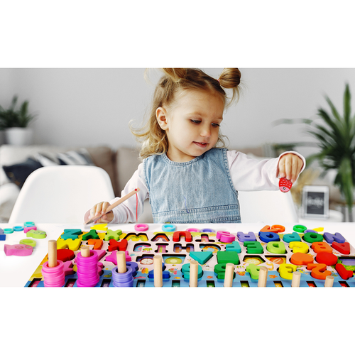 7-اِن-1 لکڑی کی پزلز، شکلیں الگ کرنے والا اور گنتی | 135 ٹکڑوں کا بچوں کے لیے ریاضی / مونٹیسوری سیٹ (3+ سال)