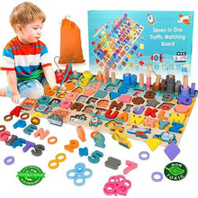 Load image into Gallery viewer, 7 in 1 Wooden Puzzles Learning Toy | Math Stacking Blocks, Shape Sorter, Counting Game | 135 pcs Montessori set for Kids 3+
