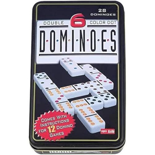 Double 6 Color Dot Dominoes with Metal Tin Case - Set of 28 | Math Brain Game set for all