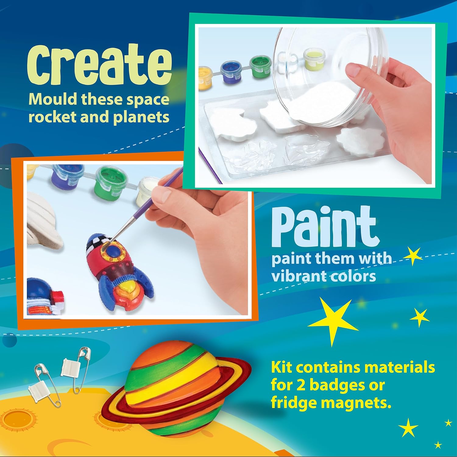 4M Mould & Paint / Glow Space - 03546 | Art/Craft Educatiobal Set for Kids 5+