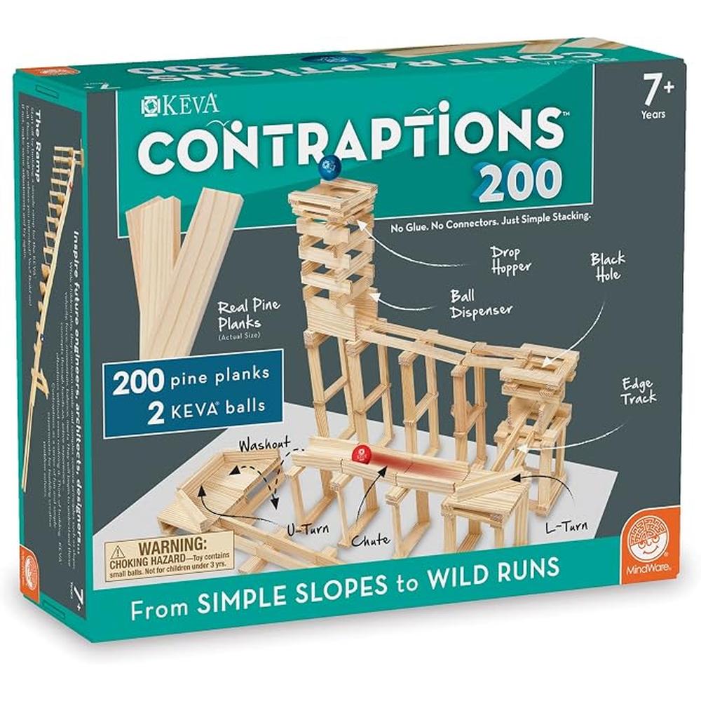 KEVA Contraptions, 200 Pine Planks Set by MindWare | Building Sets For Kids Age 7+
