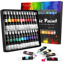 Load image into Gallery viewer, Acrylic Paint Set, 24x12ml Tubes Artist Quality Non Toxic vibrant colors, painting on Canvas, Wood, and Clay | Age 3+

