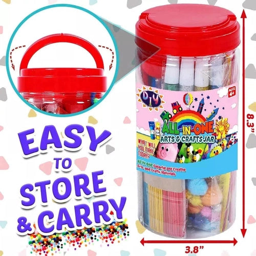 All In One Craft Supplies Jar | Assorted Craft Art Supply Kit 21x10x9.5cm | Kids Age 4+