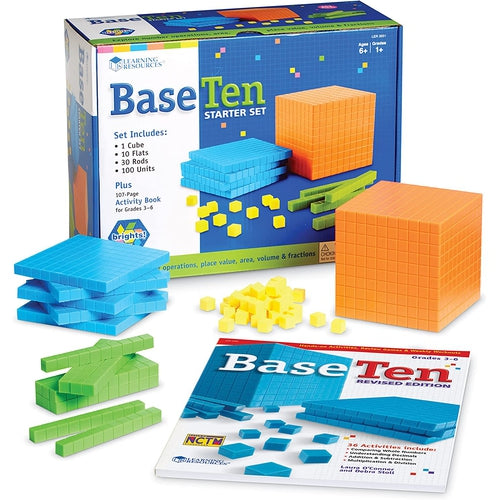 Base Ten Starter Kit - ملون | مجموعة الرياضيات المكونة من 100 قطعة من Learning Resources Brights US | سن 6+