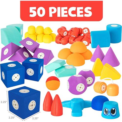 Blockaroo Magnetic Foam Building Blocks | 50 pcs Construction Set for Kids Age 3+