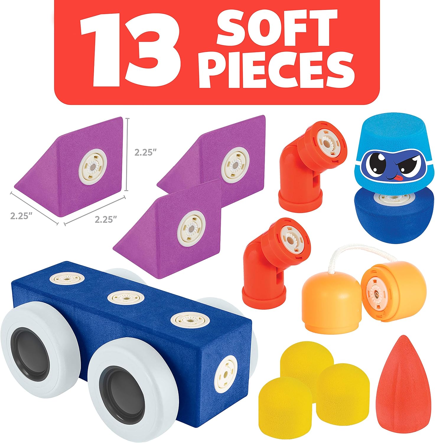 Blockaroo Magnetic Foam Blocks - Medium - Roadster | 13 Soft pcs Construction Set for Kids Age 3+