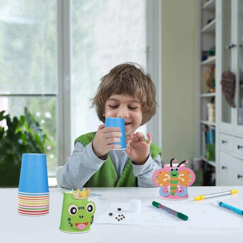 Craft Paper Cups Kit | 12 pcs Paper Cup and 12 pcs Stickers Sheets | Art / Craft Set for Kids Age 3+