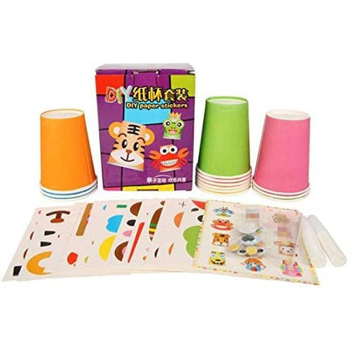 Craft Paper Cups Kit | 12 pcs Paper Cup and 12 pcs Stickers Sheets | Art / Craft Set for Kids Age 3+