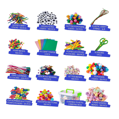 Craft Supplies Mega Box | Assorted Craft Art Supply Kit 1000+ Pieces, 25X19cm Box | Age 4+