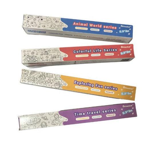 Drawing Paper Roll 3 meter long | Safely Sticky to Wall, Window, Table, etc | Multi-color and design Art Set for Kids Age 2+