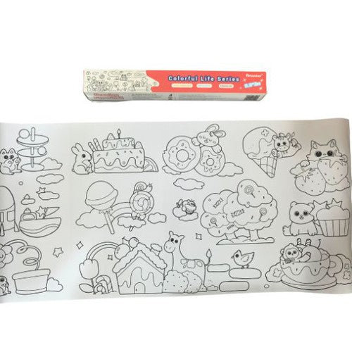 Drawing Paper Roll 3 meter long | Safely Sticky to Wall, Window, Table, etc | Multi-color and design Art Set for Kids Age 2+