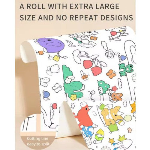 Drawing Paper Roll 3 meter long | Safely Sticky to Wall, Window, Table, etc | Multi-color and design Art Set for Kids Age 2+