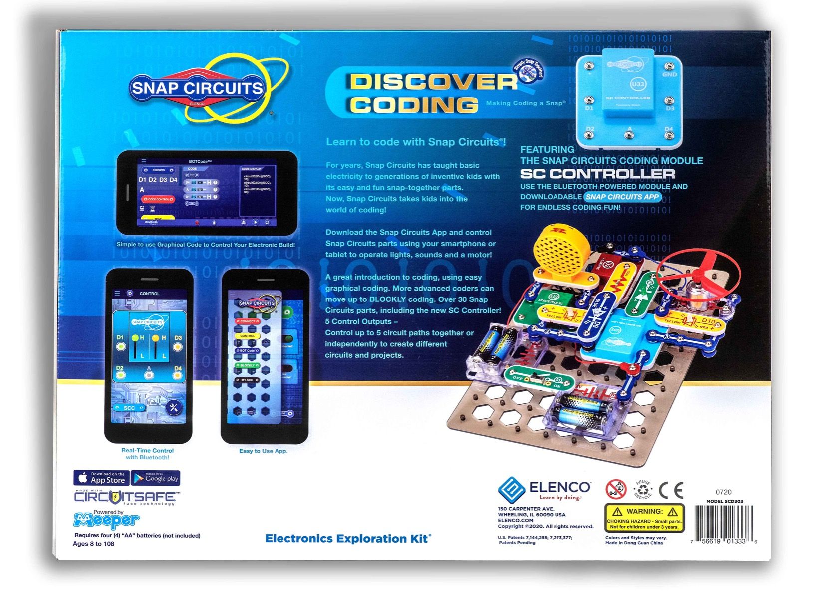 Elenco Snap Circuits® Discover Coding - Graphical/Blockly coding over Bluetooth | SCD303 educational set for future engineers Age 8+