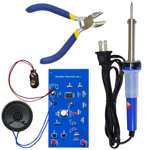 Elenco Solder Practice Kit w/ Iron & Cutters - Learn Soldering Techniques | AK100 "WE make" electronices educational toy for kids Age 12+