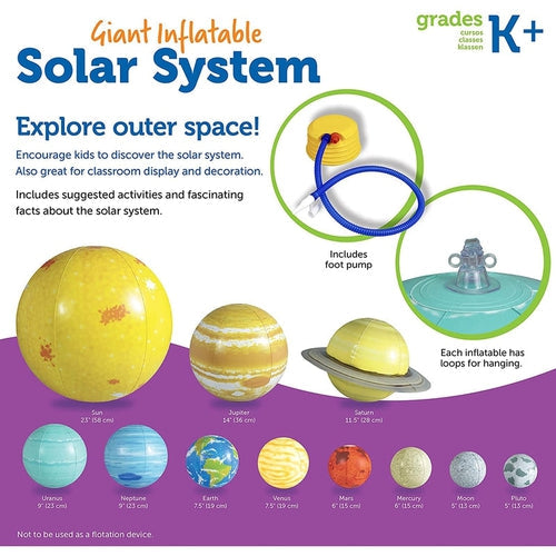 نظام شمسي عملاق قابل للنفخ | 8 كواكب ومضخة قدم ودليل نشاط ومجموعة إصلاح | العلوم التي وضعتها Learning Resources US | سن 5+
