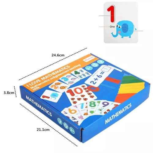 I Love Mathematics Kit | Flash Cards, Counting Sticks, Number Blocks  | Math / Montessori set for Kids 3+