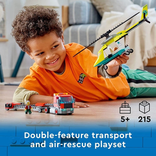 مجموعة بناء LEGO CITY Rescue Helicopter Transport 60343 | طقم بناء 215 قطعة للأطفال من سن 5+