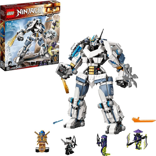 LEGO R 71738 Ninjago Legacy Zane ' s Titan Mech Battle with Jay Golden Figure and 2 Ghost Warriors | 840 Pieces Construction set for creative children age 9+