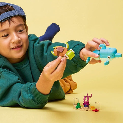 LEGO® Creator 3in1 Dolphin and Turtle 31128 | 137 ٹکڑوں کی تعمیر کے بلاکس / 6 سال سے زیادہ عمر کے تخلیقی بچوں کے لیے تعمیراتی سیٹ 