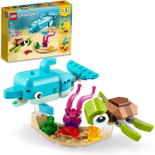 LEGO® Creator 3in1 Dolphin and Turtle 31128 | 137 ٹکڑوں کی تعمیر کے بلاکس / 6 سال سے زیادہ عمر کے تخلیقی بچوں کے لیے تعمیراتی سیٹ 
