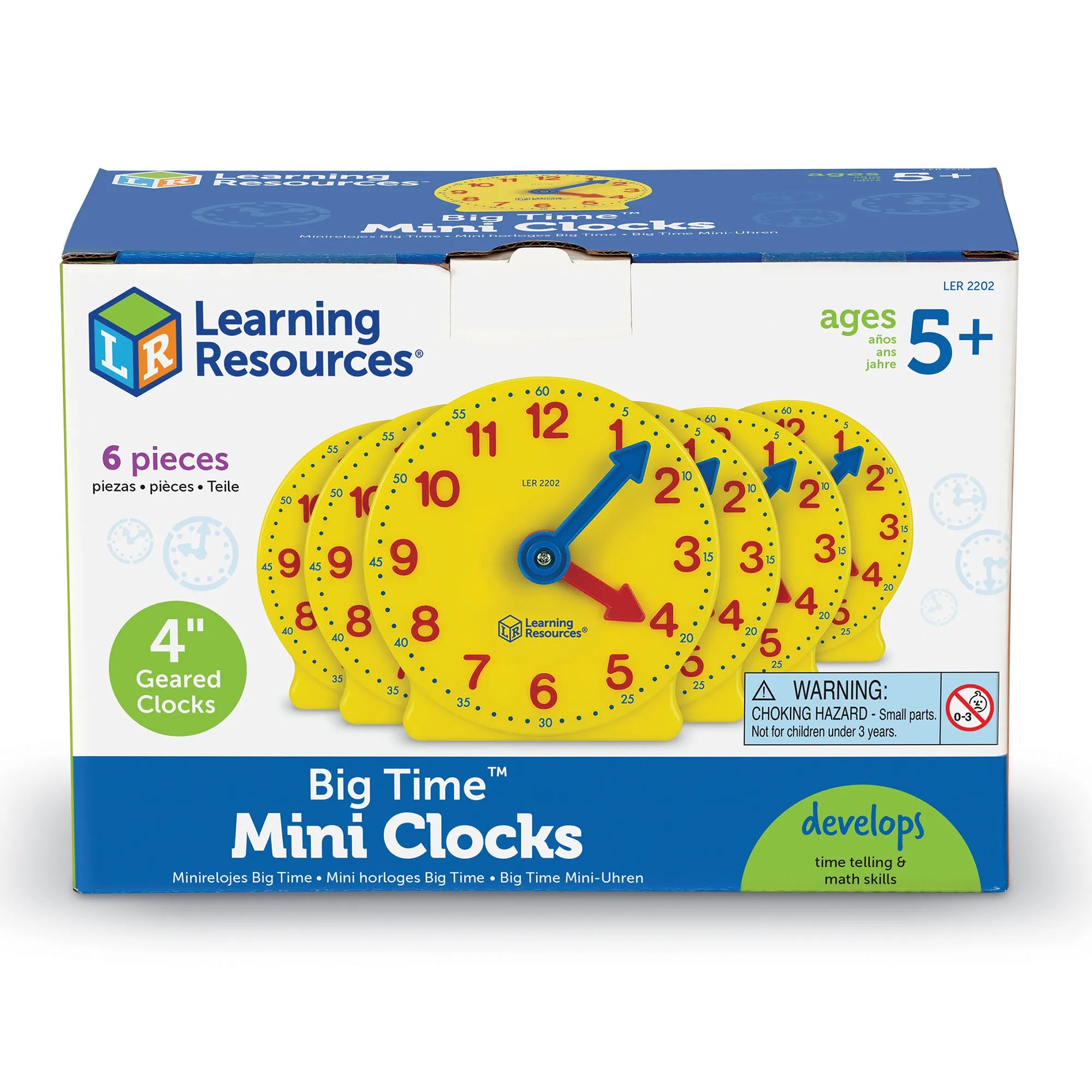 Big Time™ Geared Mini-Clocks, Set of 6 - LER2202 | Math Educational Set by Learning Resources for Kids Age 5+