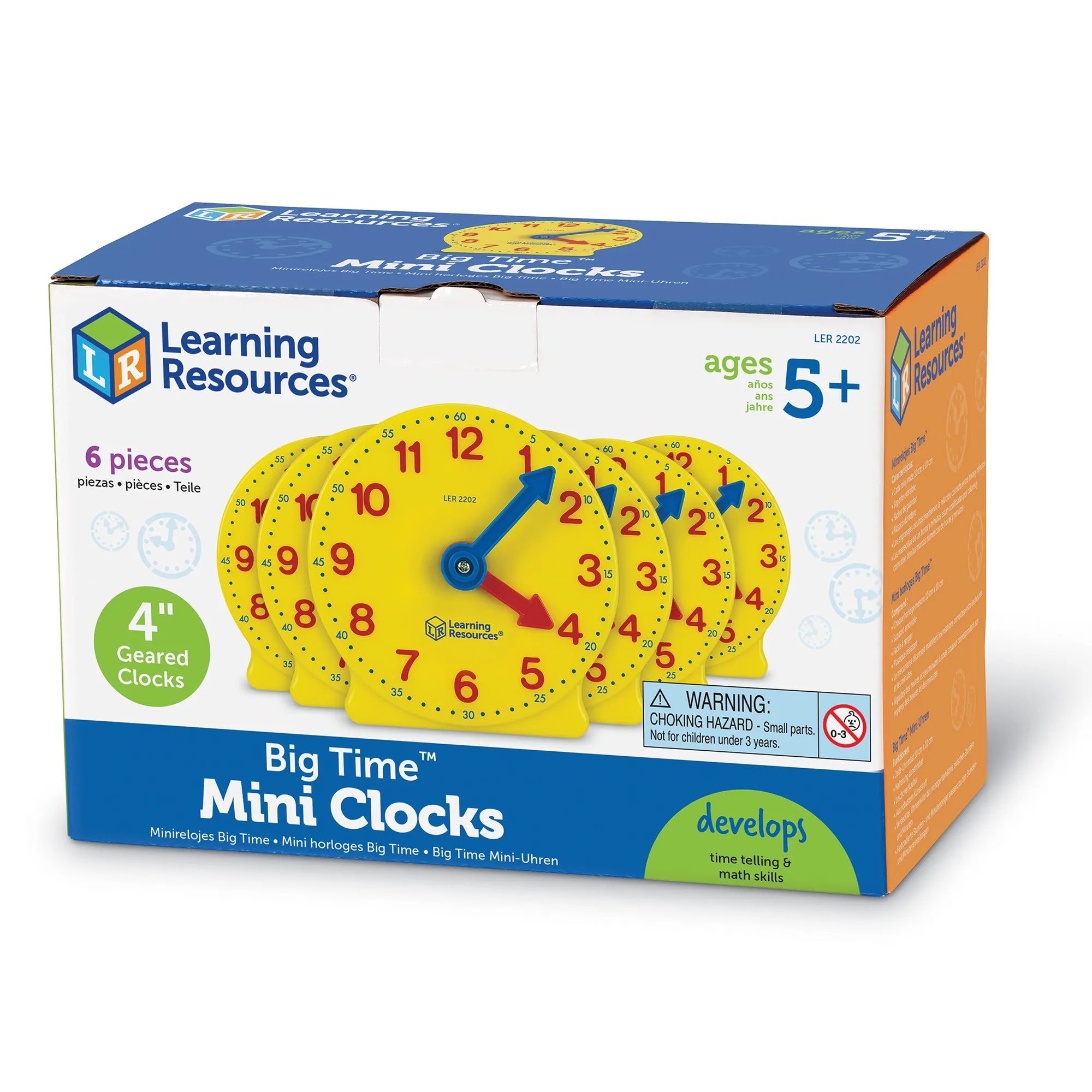 Big Time™ Geared Mini-Clocks, Set of 6 - LER2202 | Math Educational Set by Learning Resources for Kids Age 5+