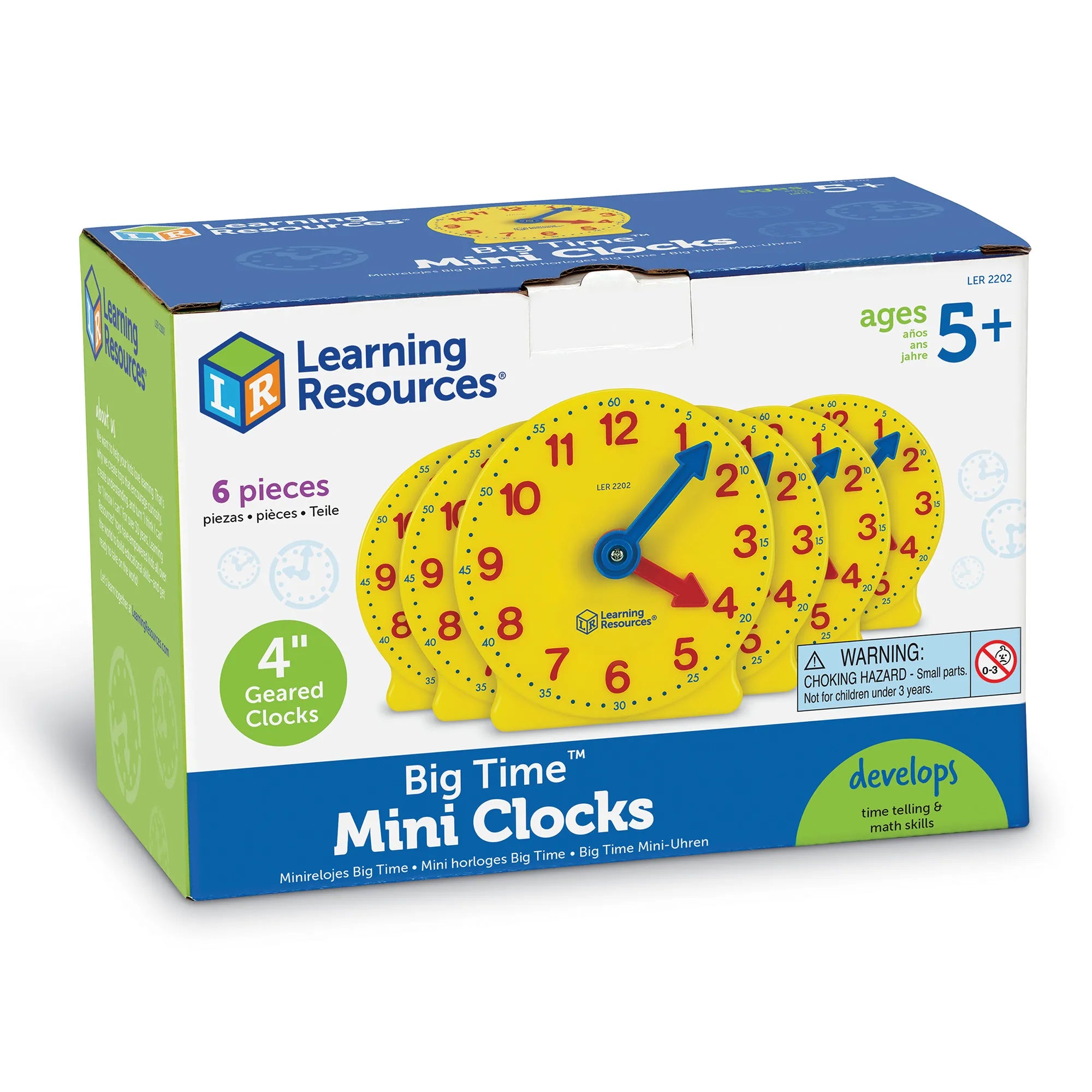 Big Time™ Geared Mini-Clocks, Set of 6 - LER2202 | Math Kit by Learning Resources for Kids Age 5+