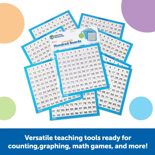 Laminated Hundred Boards | Math Educational Set by Learning Resources for Kids Age 3+