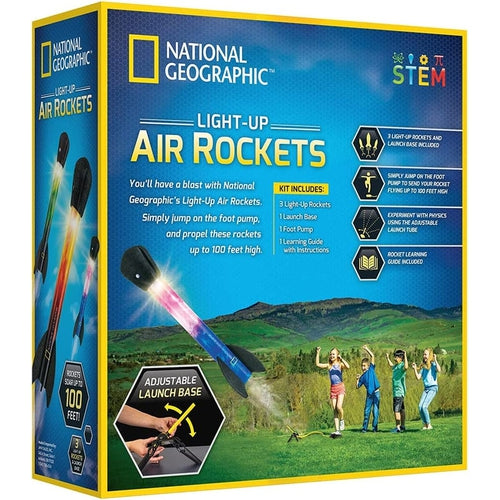لانچ بیس اور فٹ پمپ کے ساتھ لائٹ اپ ایئر راکٹ | نیشنل جیوگرافک کی طرف سے مقرر کردہ سائنس | عمر 6+ 