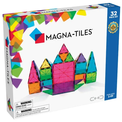 Magna-Tiles Clear Colors 32 Piece Set - 20110 | Educational Construction Set for Kids Age 3+