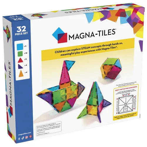 Magna-Tiles Clear Colors 32 Piece Set - 20110 | Educational Construction Set for Kids Age 3+