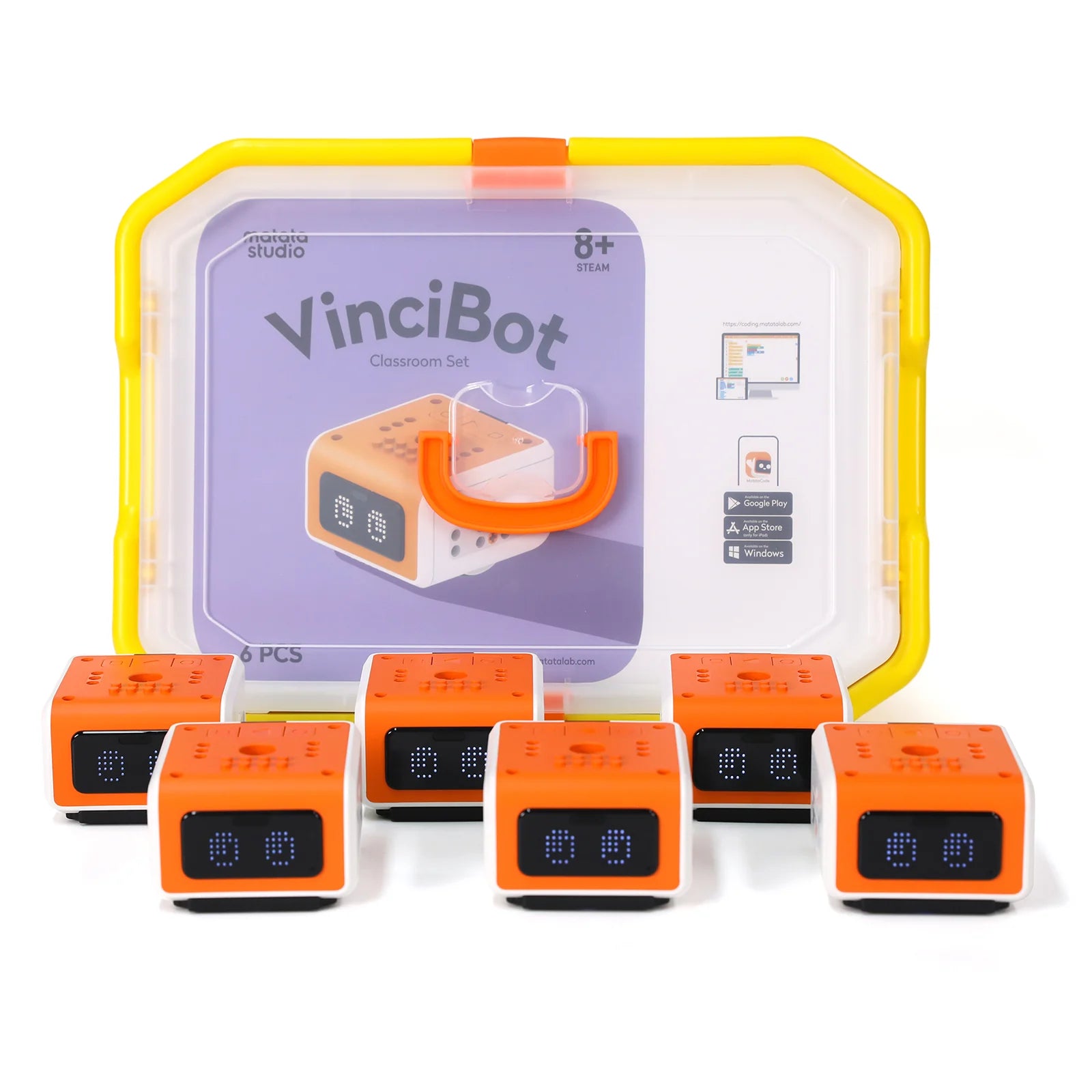 MatataStudio VinciBot Classroom Set | pack of 6 robots, charging stations and STEM/AI resources for Kids Age 8+