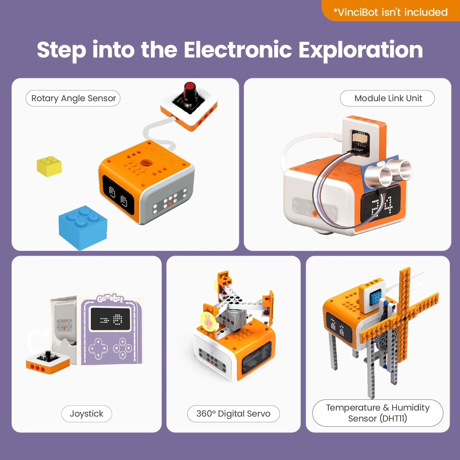 MatataStudio Inventor Kit | Add-ons for VinciBot, 5 Programmable Electronic Modules for Kids Age 8+