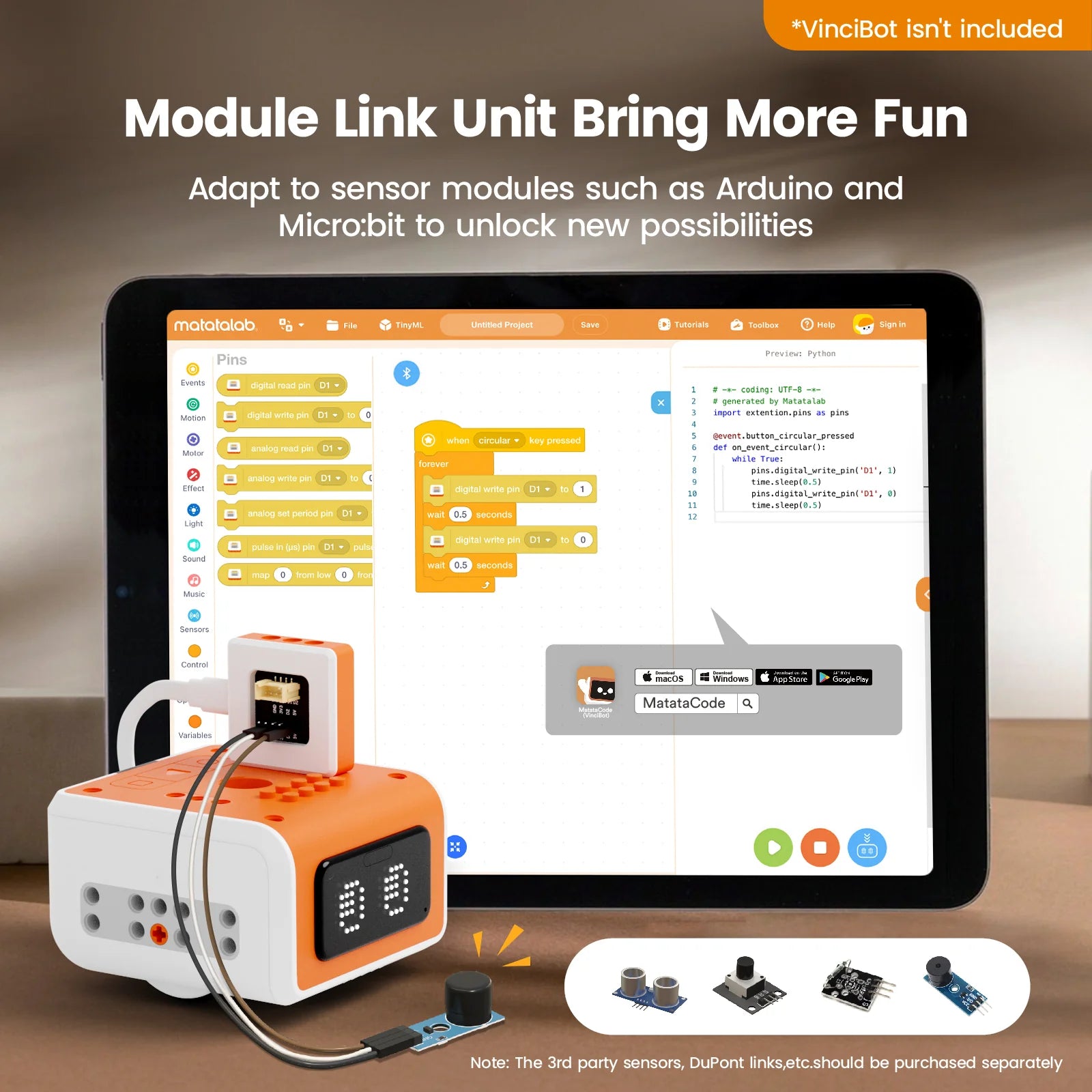 MatataStudio Inventor Kit | Add-ons for VinciBot, 5 Programmable Electronic Modules for Kids Age 8+