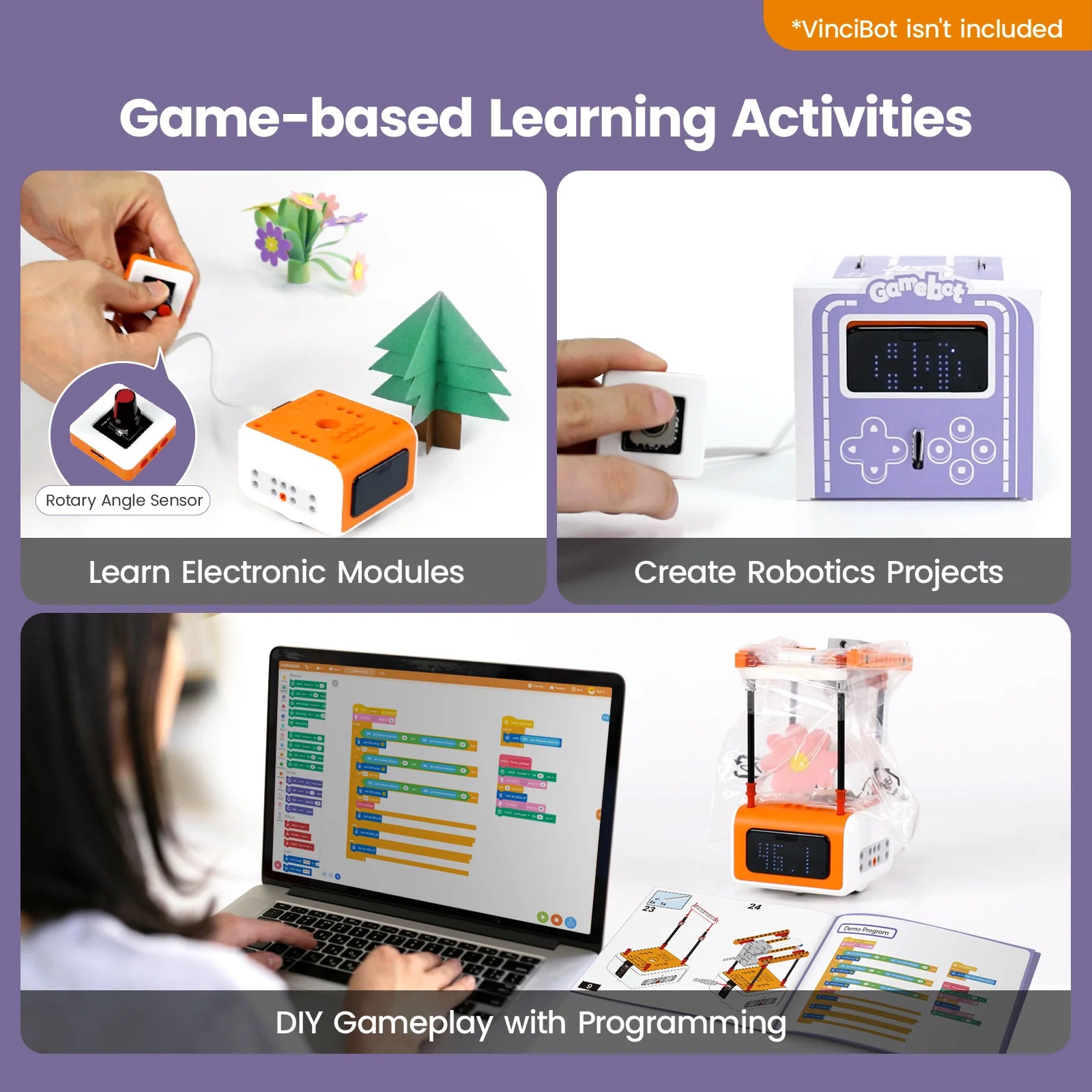 MatataStudio Inventor Kit | Add-ons for VinciBot, 5 Programmable Electronic Modules for Kids Age 8+