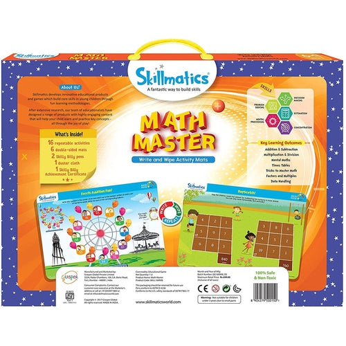 Math Master | Write and Wipe Activity Mats | Mathematics set by SkillMatics IN | Age 6+