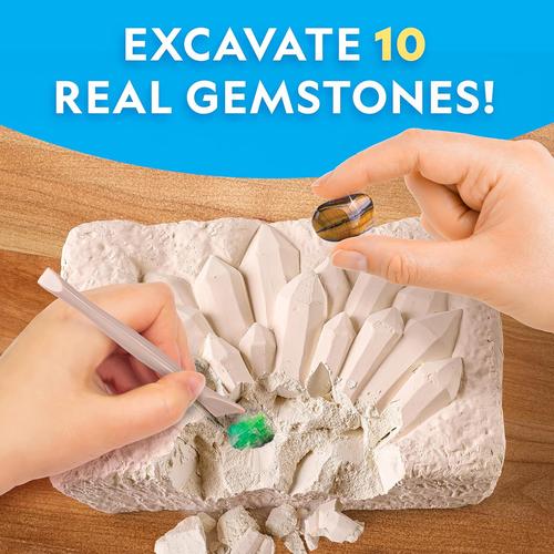 National Geographic Super Gemstone Dig Kit | Excavate 10 Real Gems, Science Set for Kids Age 8+