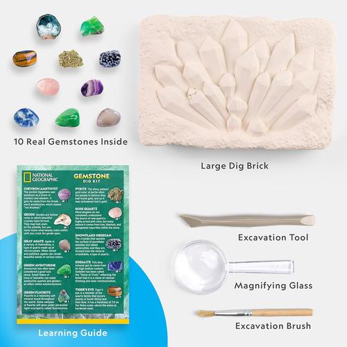 National Geographic Super Gemstone Dig Kit | Excavate 10 Real Gems, Science Set for Kids Age 8+