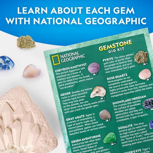 National Geographic Super Gemstone Dig Kit | Excavate 10 Real Gems, Science Set for Kids Age 8+