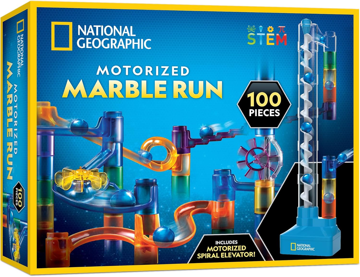 Motorized Marble Run Activity Kit | STEM Construction Set with storage bag by National Geographic for Kids Ages 8+
