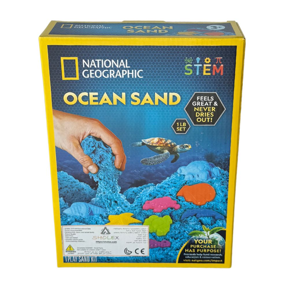 National Geographic Ocean Sand - Feels Great & Never Dries Out, 1 LB / 0.45 Kg with Molds | Sensory Craft Set for kids Age 3+